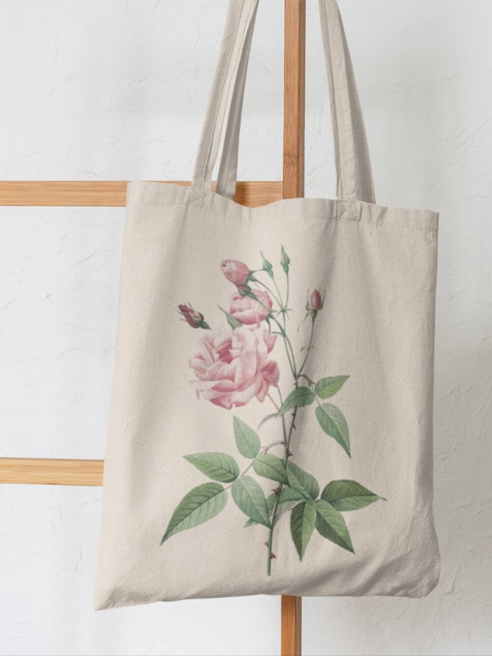 French Rose Vintage Floral Print Graphic Canvas Tote Bag - Picture 5 of 5